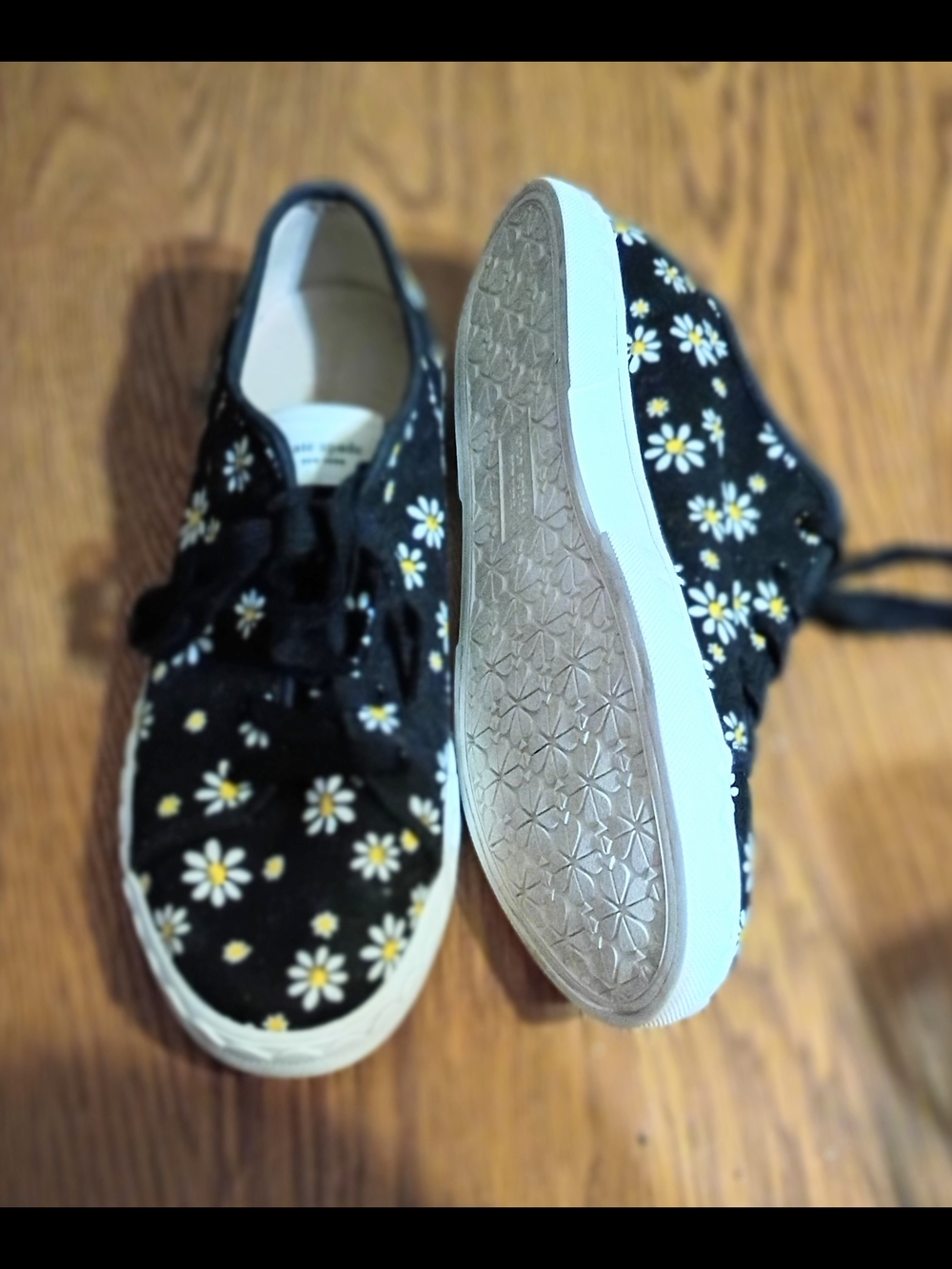 kate spade Black Canvas Sneakers with White & Yellow Daisy Print - Picture 2 of 3
